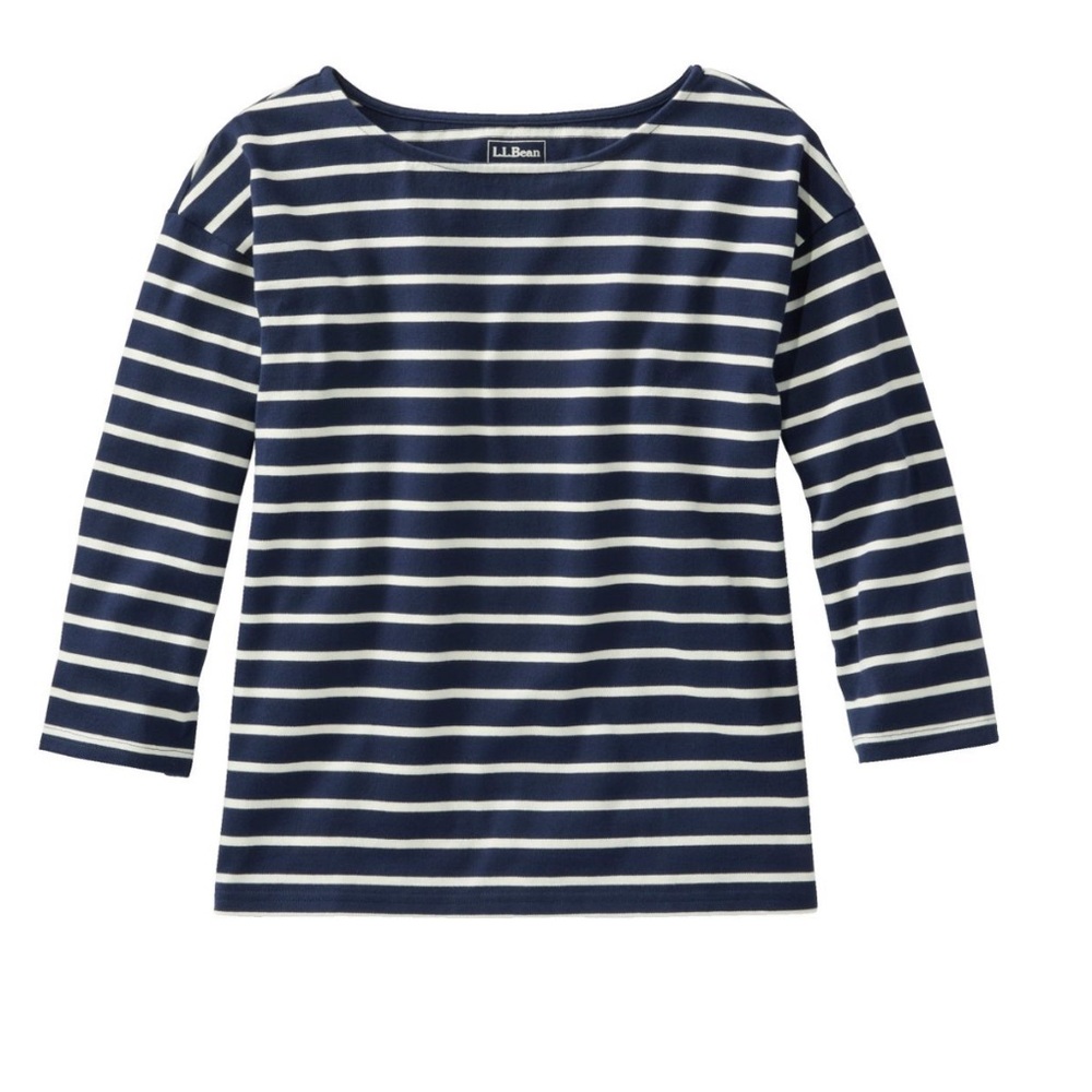 LL Bean Heritage Mariner Top, Boatneck Three-Quarter-Sleeve Stripe, XL, cotton